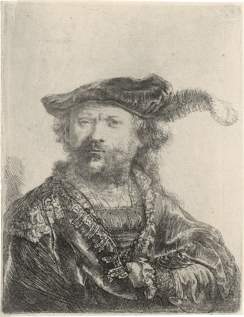 Lot 5195, Auction 127, Rembrandt Harmensz. van Rijn, Selbstbildnis mit federgeschmücktem Barett