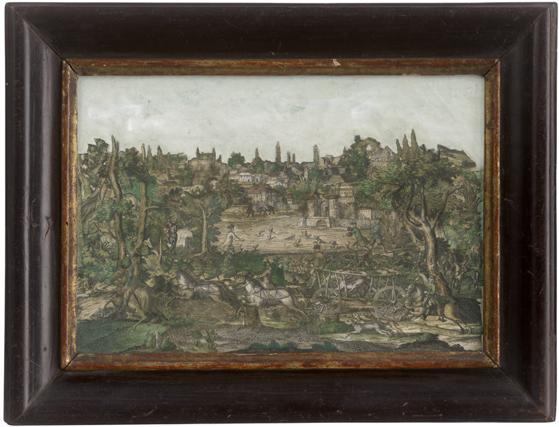 Lot 5324, Auction  127, Papierantiquitäten, 18. Jh. Jagdgesellschaft vor einer Stadt