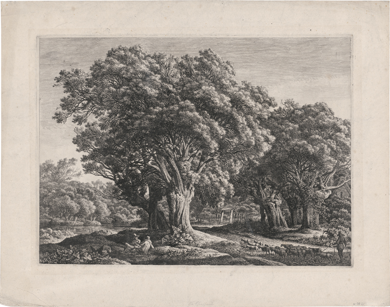 Lot 5561, Auction 127, Kolbe, Carl Wilhelm, Waldgegend mit großen Weiden, links vorn zwei sitzende Männer