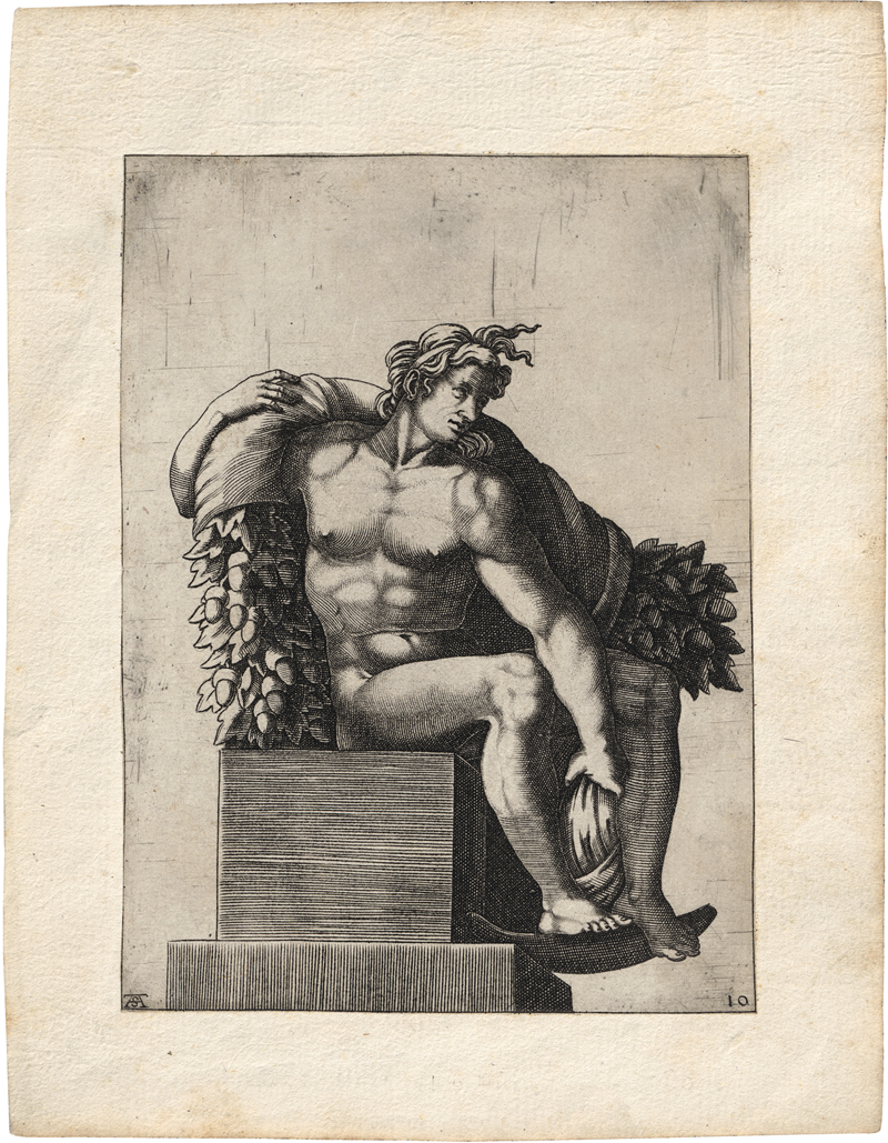 Lot 5648, Auction 127, Scultori, Adamo, Junger sitzender Mann mit Girlande über seiner rechten Schulter.