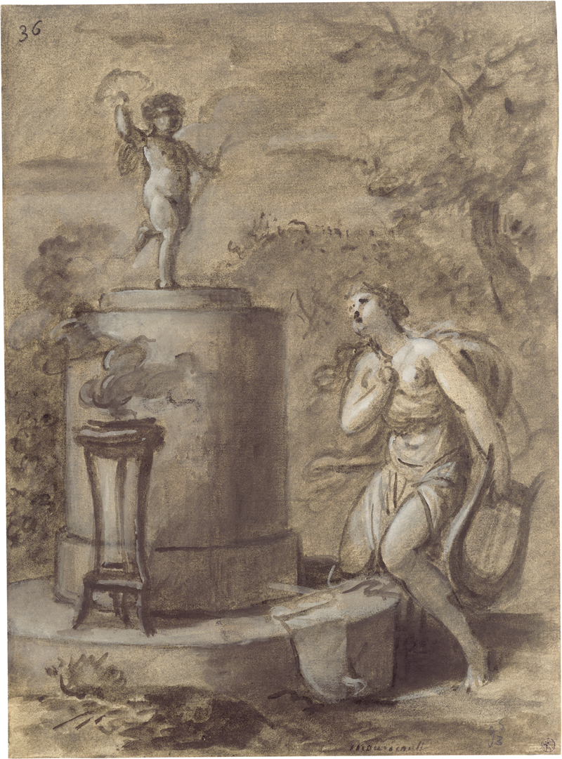 Lot 6566, Auction  127, Mouricault, Thomas-Laurent, Lyraspielerin am Altar, Amor ein Rauchopfer darbringend