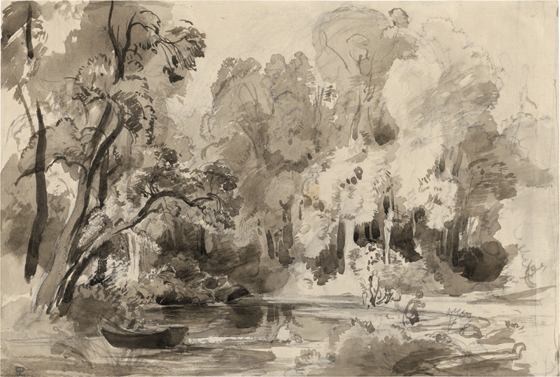 Lot 6668, Auction 127, Preller d. Ä., Friedrich, Waldsee mit badenden Frauen, im Vordergrund ein Kahn