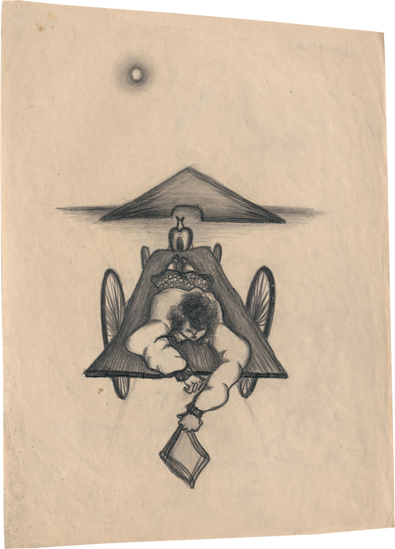 Lot 6909, Auction  127, Rainer, Arnulf, Liegende, Pferdegespann - Reise zu den Pyramiden (Maria Lassnig?)